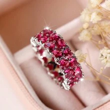 1枚豪華迷人的玫瑰紅色立方氧化鋯裝飾時尚指節戒指,適用於女性,派對/生日/訂婚禮物 - 玫紅色 - 查看 5