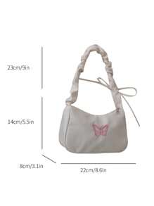 Fashion Solid Color Embroidery Simple Pleated Shoulder Bag Valentines - White - View 3