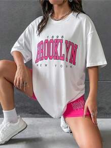 Conjunto De 2 Piezas Blusa OverSize De Moda + Short Biker Diseños Casuales Combinables - Rosa - Ver 3