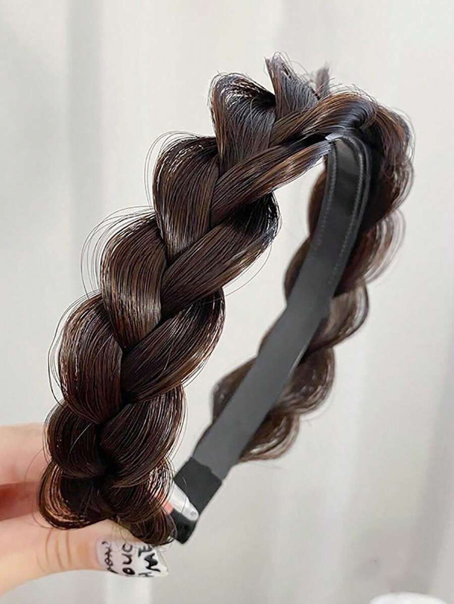 1支黑色/棕色編織發帶假髮,魚骨辮設計,適合女性,非常適合作為禮物送給朋友,適用於派對和日常髮型 - 棕色 - 查看 1