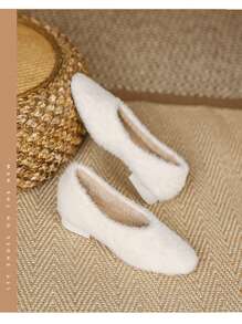 2024 New Year Women's Fur Outdoor Shoes, Low Heel, Casual, Warm Lined, Elegant And High-End