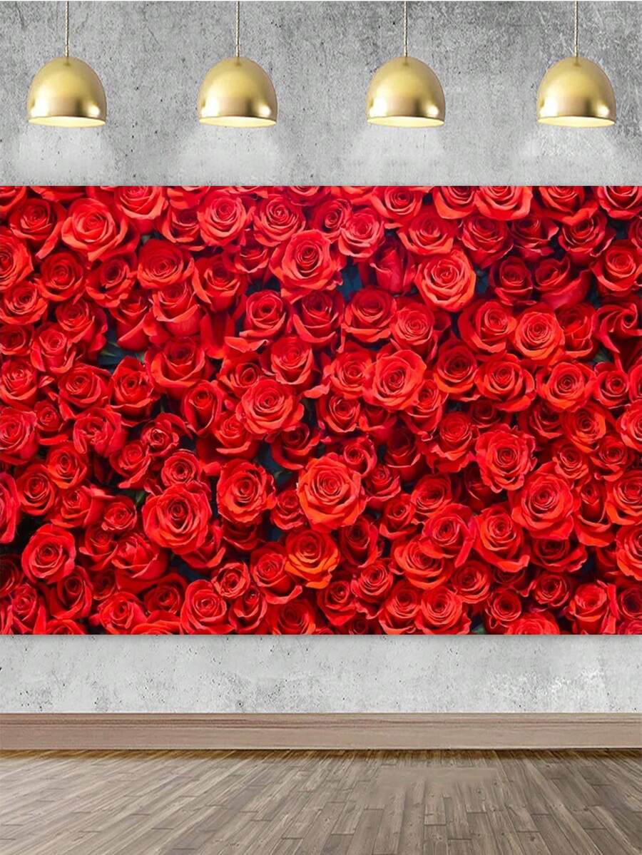 1 Miếng Hoa hồng Hoa Tường Lễ cưới Lãng mạn Bối cảnh Đối với Cửa hàng Cửa sổ Đồ trang trí Lễ cưới Vải nền tiệc - Đỏ - Xem 1