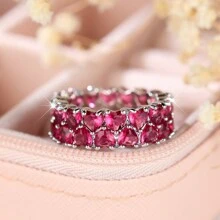 1枚豪華迷人的玫瑰紅色立方氧化鋯裝飾時尚指節戒指,適用於女性,派對/生日/訂婚禮物 - 玫紅色 - 查看 4