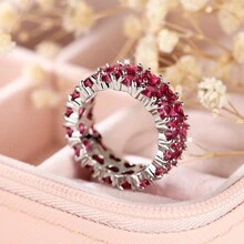 1枚豪華迷人的玫瑰紅色立方氧化鋯裝飾時尚指節戒指,適用於女性,派對/生日/訂婚禮物 - 玫紅色 - 查看 6