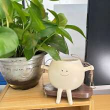 跨境2021新搖擺微笑花盆裝飾,樹脂工藝適用於花園景觀,可愛多肉盆栽 - 米色 - 查看 9