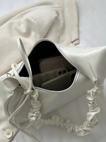 1pc Solid Color Elegant Pleated Foldover Clutch Shoulder Bag, Suitable For Daily Use, Date, Gift For Women - White - View 6