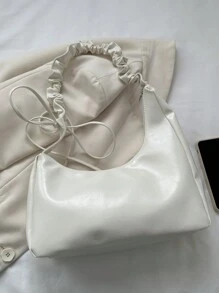 1pc Solid Color Elegant Pleated Foldover Clutch Shoulder Bag, Suitable For Daily Use, Date, Gift For Women - White - View 4