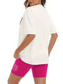 Conjunto De 2 Piezas Blusa OverSize De Moda + Short Biker Diseños Casuales Combinables - Rosa - Ver 10