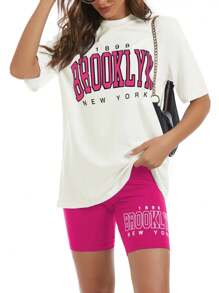 Conjunto De 2 Piezas Blusa OverSize De Moda + Short Biker Diseños Casuales Combinables - Rosa - Ver 9