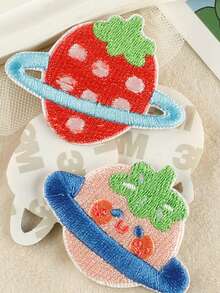 1 套/4 件繡花徽章標籤衣服帽子 Diy 自黏水果星球風格布貼服裝配件 - 彩色 - 查看 2