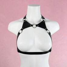 女士胸罩肩帶身體安全帶 Pu 皮革 Croset 束縛吊襪帶俱樂部服 - 黑色 - 查看 4