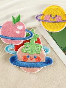 1 套/4 件繡花徽章標籤衣服帽子 Diy 自黏水果星球風格布貼服裝配件 - 彩色 - 查看 3