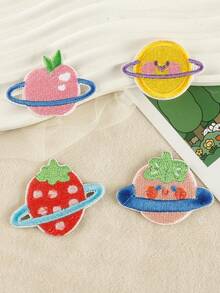 1 套/4 件繡花徽章標籤衣服帽子 Diy 自黏水果星球風格布貼服裝配件 - 彩色 - 查看 1