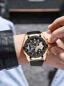 Va Va Voom 品牌男士時尚手錶套裝，黑色鋼帶，防水，夜燈和日期顯示，適合日常裝飾 - 黑色 - 查看 8