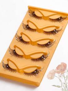 5 Pairs Of Glamorous Gold Pearl-Decorated False Eyelashes With Soft & Fluffy Fox-Eye Style, Thick & Curly Eyelashes, Realistic 3D Effect And Clear Stems. They Can Be Repeatedly Used For Balls, Parties And Are Universally Suitable For Women