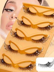 5 Pairs Of Glamorous Gold Pearl-Decorated False Eyelashes With Soft & Fluffy Fox-Eye Style, Thick & Curly Eyelashes, Realistic 3D Effect And Clear Stems. They Can Be Repeatedly Used For Balls, Parties And Are Universally Suitable For Women