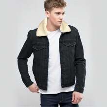 Chamarra Mezclilla Hombre Con Forro Tipo Borrega SPORT FASHION - Blanco y Negro - Ver 1