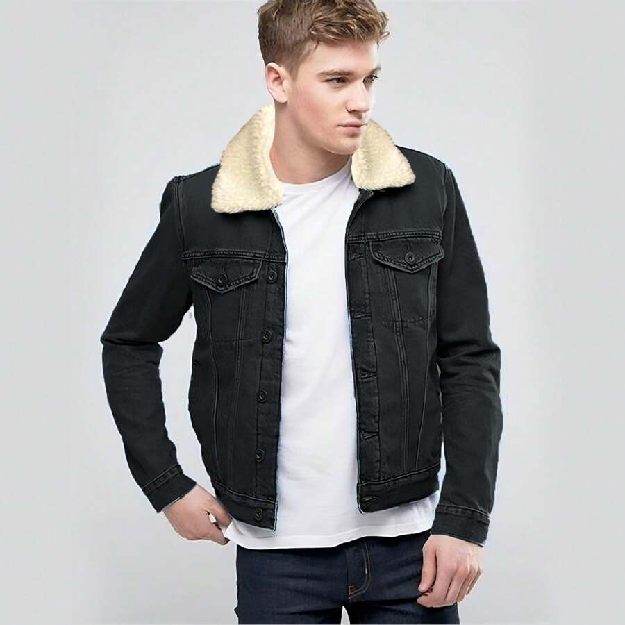 Chamarra Mezclilla Hombre Con Forro Tipo Borrega SPORT FASHION - Blanco y Negro - Ver 1