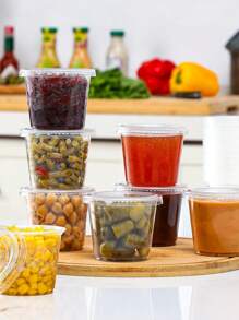 50 Sets Disposable Mini Plastic Souffle Cups With Lids- Jello Shot Cups, Jell-O Portion Cups, 5.5 Ounce/165ml Dipping Sauce Ramekins, Salad Dressing Container Cup,Small Plastic Condiment Containers School Supplies Food Bag Food Box Suitable For Candy Chocolate Cookies Etc.