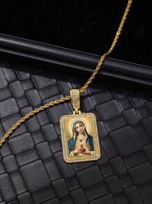 1件个性化信仰方形立方氧化锆人物吊坠，女士日常佩戴圣诞祈祷项链，18k镀金不锈钢 - 金色 - 查看 7