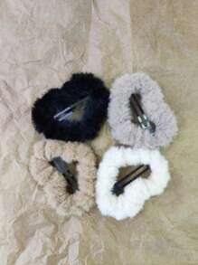 4入組多色心形絨面bb夾,適用於側刘海和日常梳妝,時尚髮飾,適用於秋冬季節 - 彩色 - 查看 3