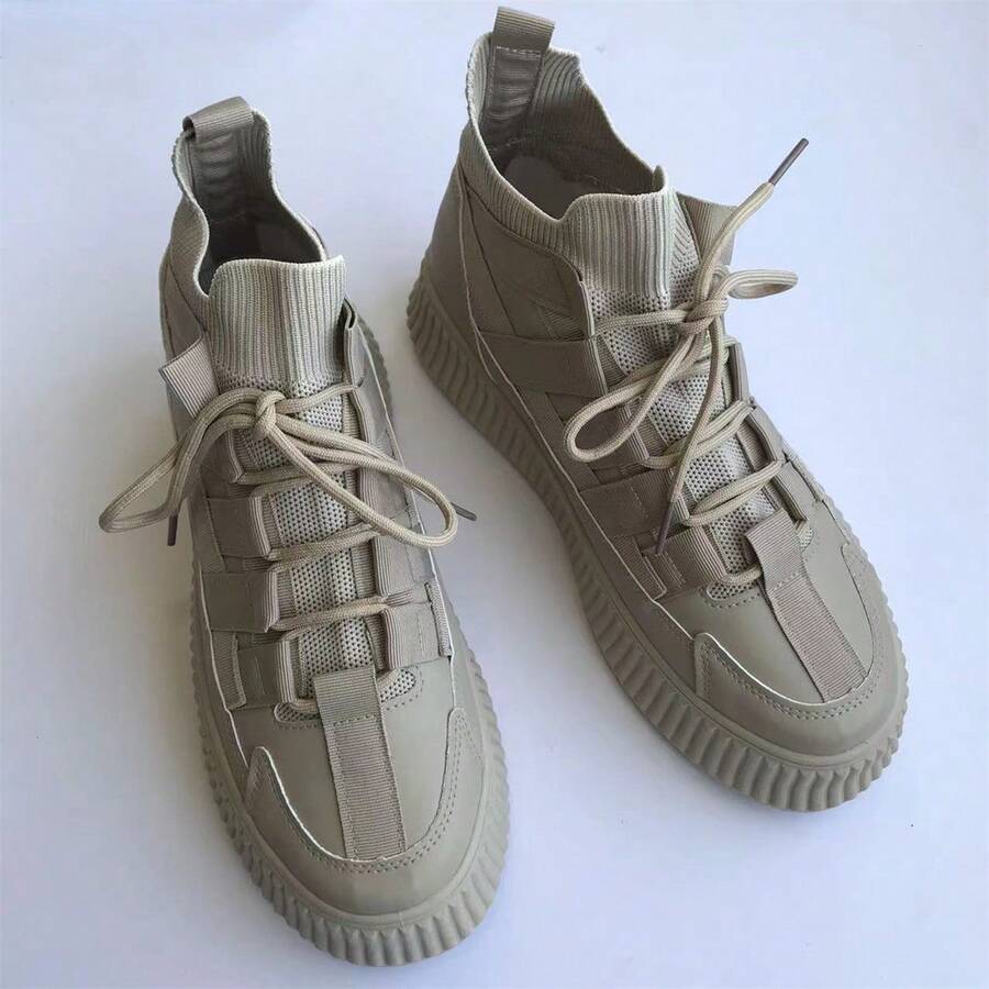 男士風格鞋款,連褲工裝褲,休閒,復古,搭配,麂皮,保暖靴,高筒韓版鞋 - 卡其色 - 查看 1