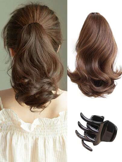 波浪爪夹马尾长发片马尾接发金色 10 英寸合成假发马尾女士耐热