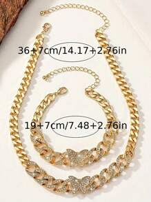 1 Conjunto/kit Pulseira De Bracelete Com Diamantes Incrustados E Colar Brilhante Banhado A Ouro 14k Acessório