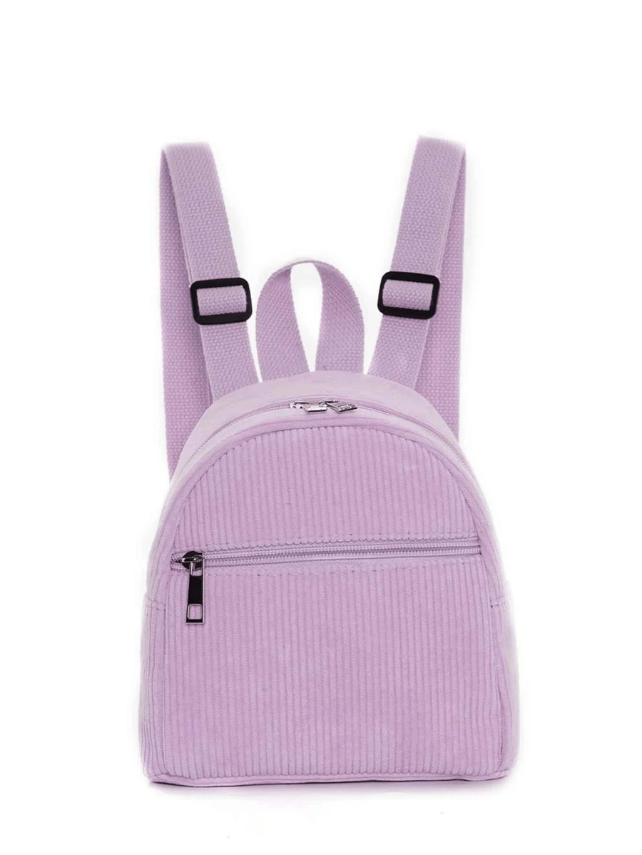 1pc Mini Cute Solid Color Corduroy Children's Backpack, Suitable For Girls, Elementary Students, School, Travel And Vacation, Holiday Gift - Mauve Purple - View 1