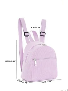 1pc Mini Cute Solid Color Corduroy Children's Backpack, Suitable For Girls, Elementary Students, School, Travel And Vacation, Holiday Gift - Mauve Purple - View 2