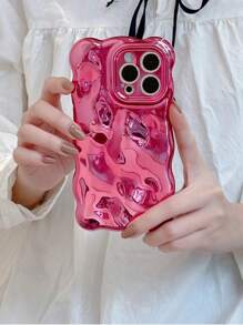 Apple Wave Bubble Electroplated Rose Red Phone Case Compatible With IPhone Waterproof Shockproof Anti-Fall Scratch Resistant