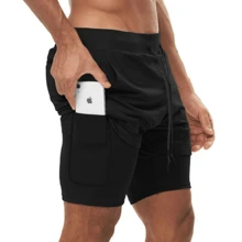 Shorts Masculino 2 Em 1 Duplo Esportivo Dry Fit Com Bolso Calção Para Academia Shorts De Compressão Corrida Treino Verão