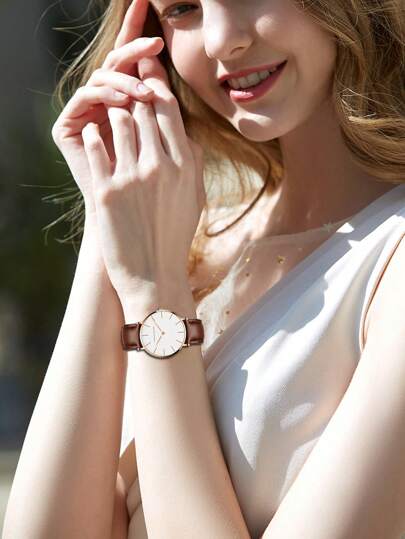 HANNAH MARTIN 1pc Bruin Leather Strap Quartz Wristwatch Nordic ation As Students Returning To School view 2