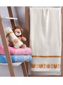 Toalha de Banho Infantil Kinder Pets - Bordada e com Espaço para Ponto Cruz -  Menino/Menina 75CmX110Cm - 100% Algodão - Branco - Visão 1