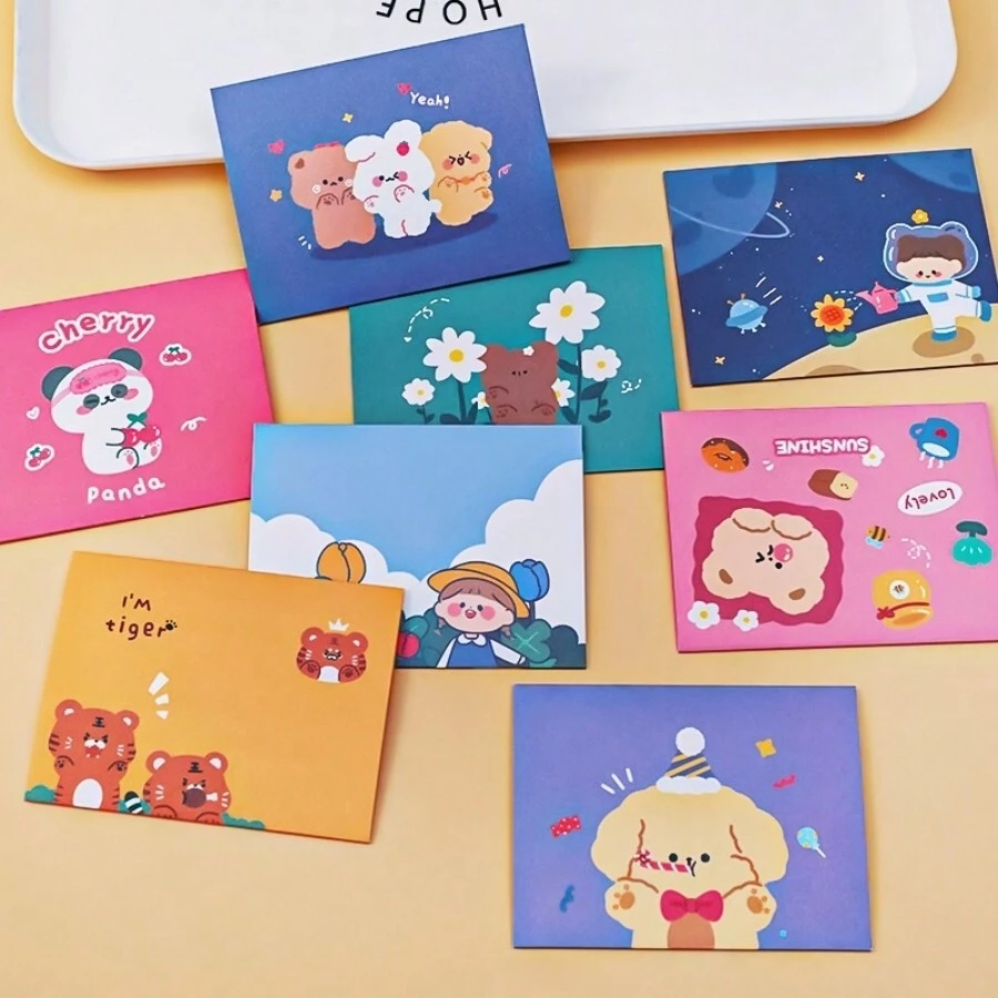 8 Piezas Tarjetas De Felicitación Plegables De Dibujos Animados Con Bendiciones Festivas Y Mensaje Para Expresar Amor - Multicolor - Ver 1
