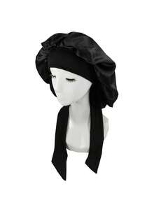 1入組中性彈性針織帽,帶頭巾圍巾和人造絲內裡,y2k時尚,保暖冬季睡帽 - 黑色 - 查看 6
