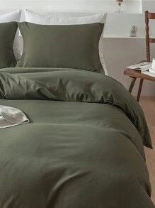 Bộ 3 vỏ chăn màu trơn (1 vỏ chăn + 2 vỏ gối), mềm mại và thoải mái, phù hợp với giường đôi, giường lớn, giường cỡ Queen, có thể giặt bằng máy, trang trí nhà cửa, quà tặng ngày lễ - xanh quân đội - Xem 5