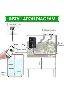 1 Pieza Humidificador De Reptiles Mist Maker Para Acuario Con Control Remoto Wifi, Funcionamiento Automático Y Temporizador, Sistema De Generación De Niebla De Contenedor De Vidrio De Bajo Ruido Con Boquillas Ajustables De 360°, Nebulización De Suite Con Su Sistema De Temporizador De Pulverización Para Caja De Tortuga Y Sistema Inteligente De Humidificación Por Pulverización - Negro - Ver 9