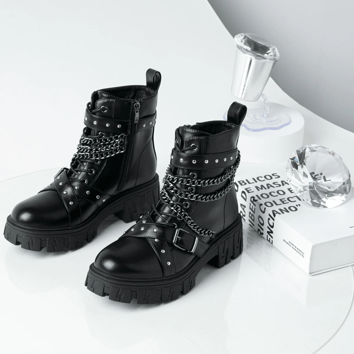 Women's 9620 Chelsea Ankle Boots | Fashion Lug Sole Platform Elastic Slip-On Booties - DJY9621-黑色 - 查看 1