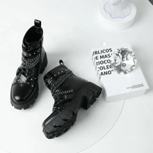 Women's 9620 Chelsea Ankle Boots | Fashion Lug Sole Platform Elastic Slip-On Booties - DJY9621-黑色 - 查看 4