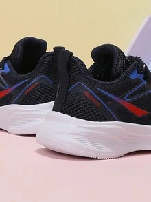 兒童粉紅色/海軍藍色/黑色網眼eva底平底運動鞋,透氣、輕盈、舒適,適合上學和跑步