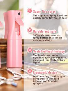 1pc 200ml Pink High-Pressure Spray Bottle Styling Tools, Can Continuously Atomize Super Fine Water Mist, Which Can Be Used By Hairdressers For Hair Cutting, Household Cleaning, Dust Removal, Watering And Indoor Humidification - Pink - View 4