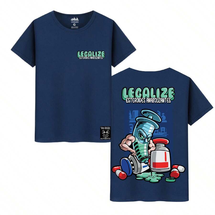 Camiseta Masculina Algodão Fio Penteado Academia Treino Anabol Streetwear - Azul Marinho - Visão 1