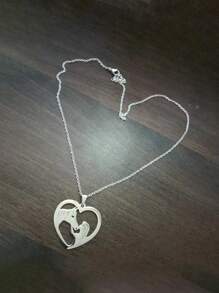 精美時尚女孩與馬主題不銹鋼項鏈 - 銀色 - 查看 5