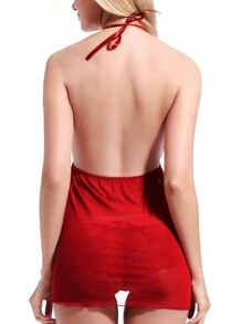 Sexy Lace Baby Doll (Mod. M07090) For Unforgettable Nights Honeymoon - Red - View 2