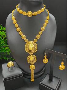 1 bộ phụ kiện cô dâu, bao gồm 1 vòng cổ, 1 đôi bông tai, 1 vòng tay và 1 nhẫn, bộ trang sức thiết kế hoa và dây chuyền tua rua vàng, trang sức cưới theo phong cách châu Âu và Mỹ cho ngày lễ tình nhân - Vàng - Xem 20