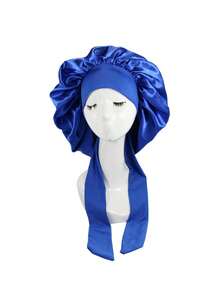 1入組中性彈性針織帽,帶頭巾圍巾和人造絲內裡,y2k時尚,保暖冬季睡帽 - 黑色 - 查看 3