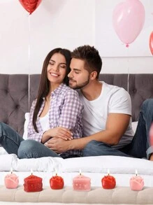 4入組大型情人節香薰蠟燭,玫瑰香薰蠟燭,紅色心形蠟燭,裝飾家居情人節派對,臥室桌子裝飾 - 彩色 - 查看 4