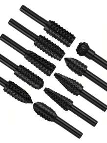 10入組木雕銼刀鑽頭,1/4" 6mm 旋轉銼刀鑽頭套裝,碳鋼旋轉銼刀鑽頭適用於旋轉工具,diy 木工旋轉鑲嵌鑿形刀柄工具鑚頭研磨雕刻拋光電動工具 - 黑色 - 查看 3