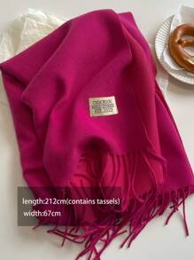 1 Chiếc Khăn Choàng Mùa Đông Cho Nữ Màu Be Giả Cashmere Khăn Choàng Và Quấn Dày Ấm Áp Thời Trang Cho Nữ Chăn Hai Mặt Trơn Khăn Choàng Ngoài Trời Có Tua Rua Khăn Choàng Cổ - Màu đỏ tím - Xem 3